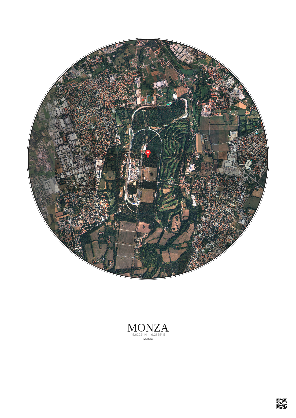 Affiche personnalisée Monza — Satellite 2.5 km · Couleur · Fond clair | Gravura