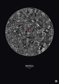 Affiche personnalisée Monza — Satellite 5 km · N&B · Fond foncé | Gravura