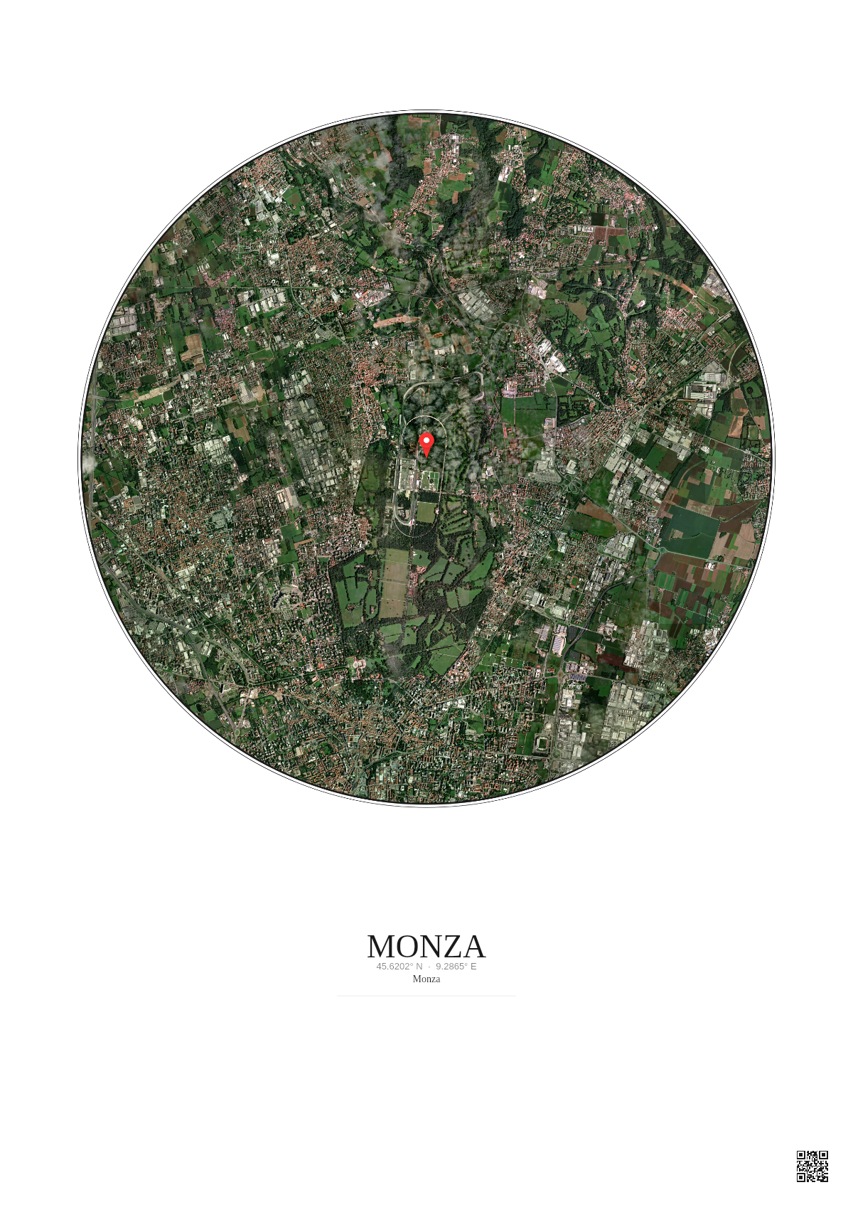 Affiche personnalisée Monza — Satellite 5 km · Couleur · Fond clair | Gravura