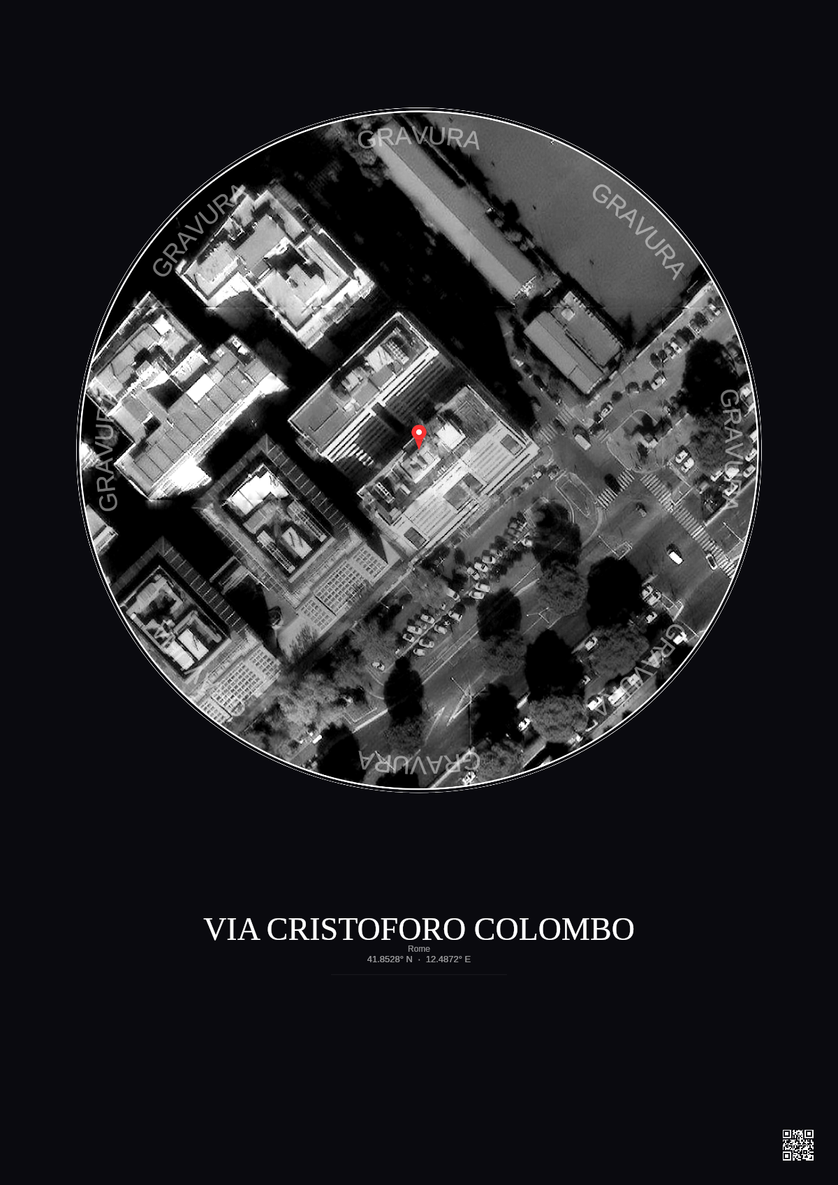 Affiche personnalisée Rome — Satellite 0.1 km · N&B · Fond foncé | Gravura
