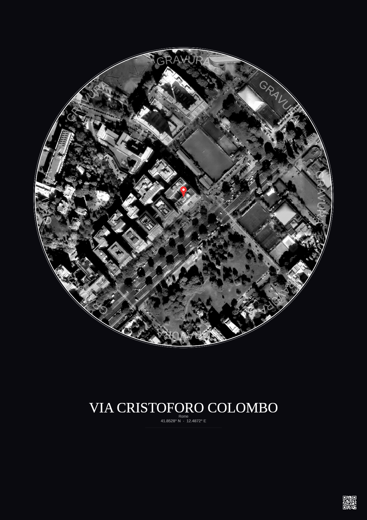 Affiche personnalisée Rome — Satellite 0.3 km · N&B · Fond foncé | Gravura