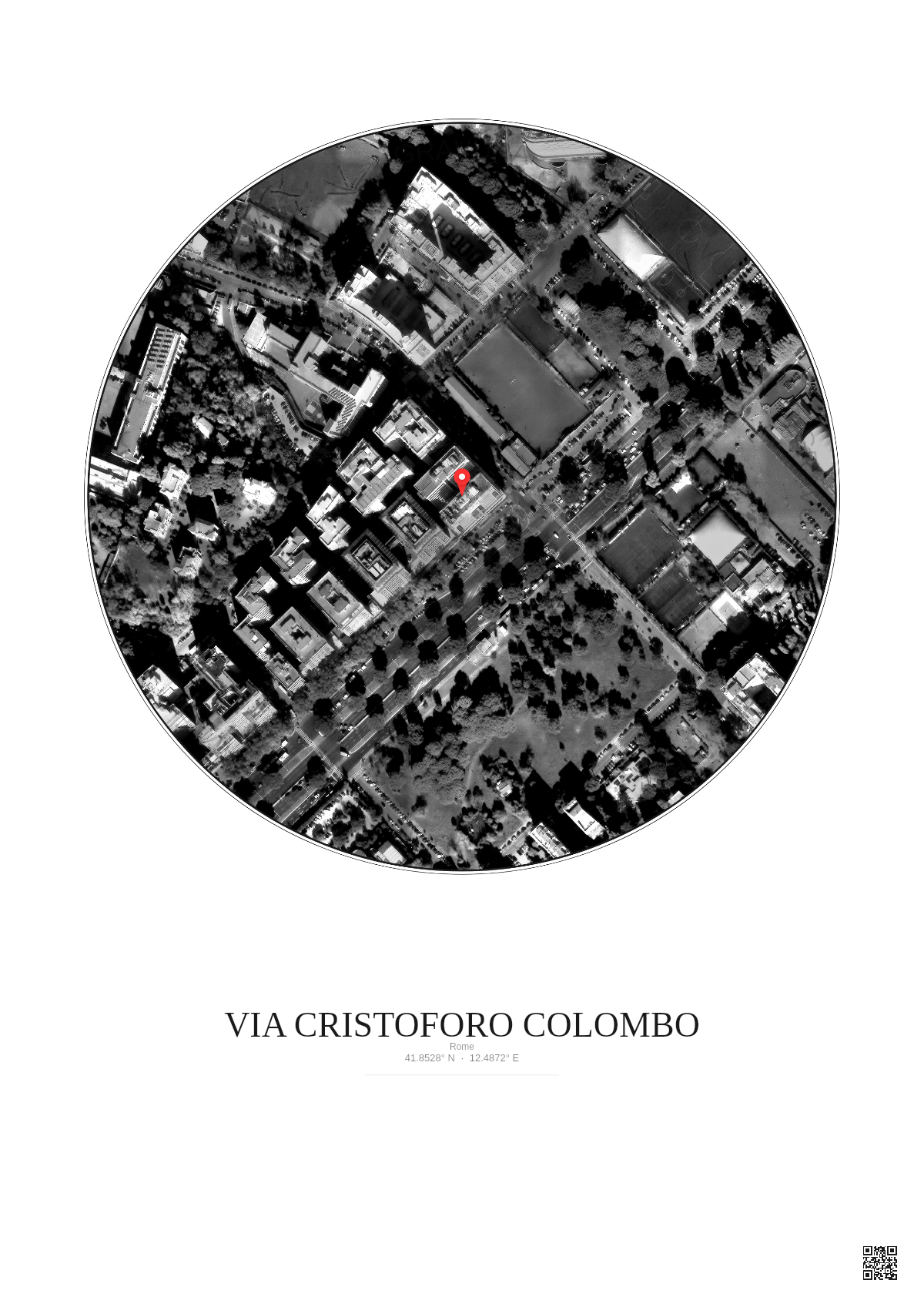 Affiche personnalisée Rome — Satellite 0.3 km · N&B · Fond clair | Gravura