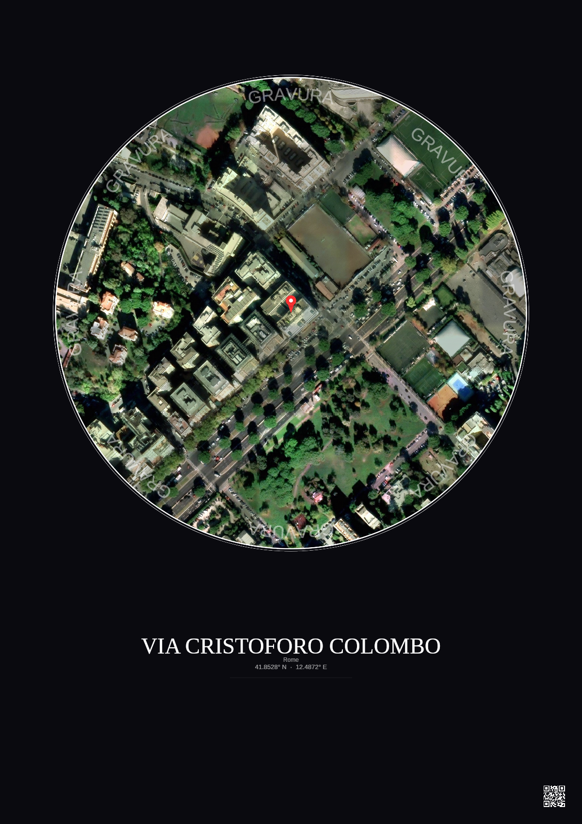 Affiche personnalisée Rome — Satellite 0.3 km · Couleur · Fond foncé | Gravura