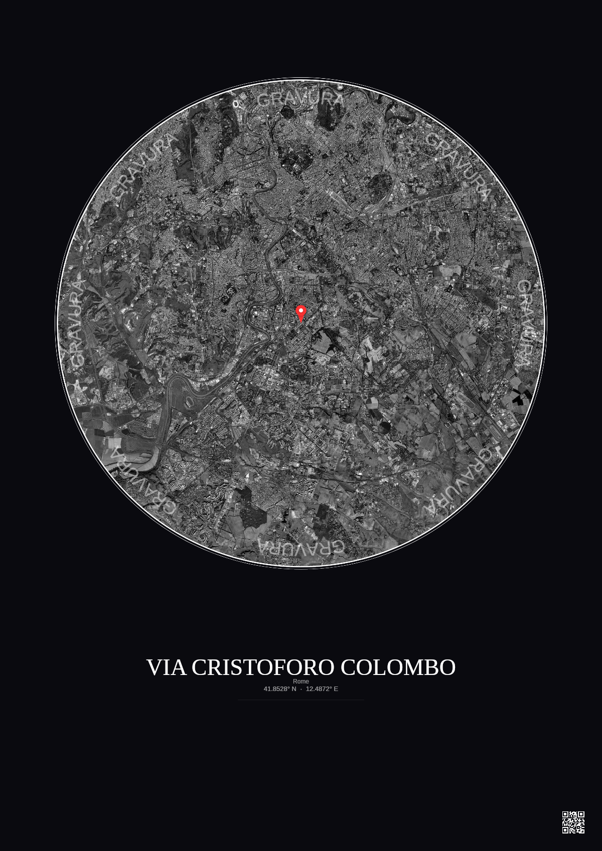 Affiche personnalisée Rome — Satellite 10 km · N&B · Fond foncé | Gravura