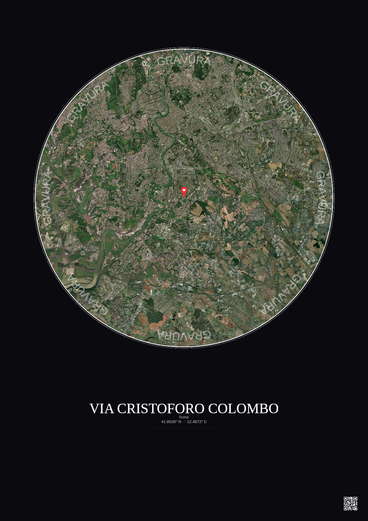 Affiche personnalisée Rome — Satellite 10 km · Couleur · Fond foncé | Gravura