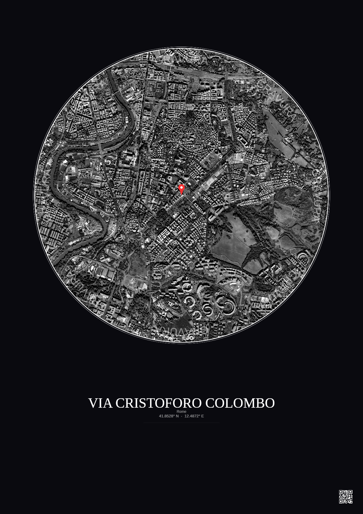 Affiche personnalisée Rome — Satellite 2.5 km · N&B · Fond foncé | Gravura