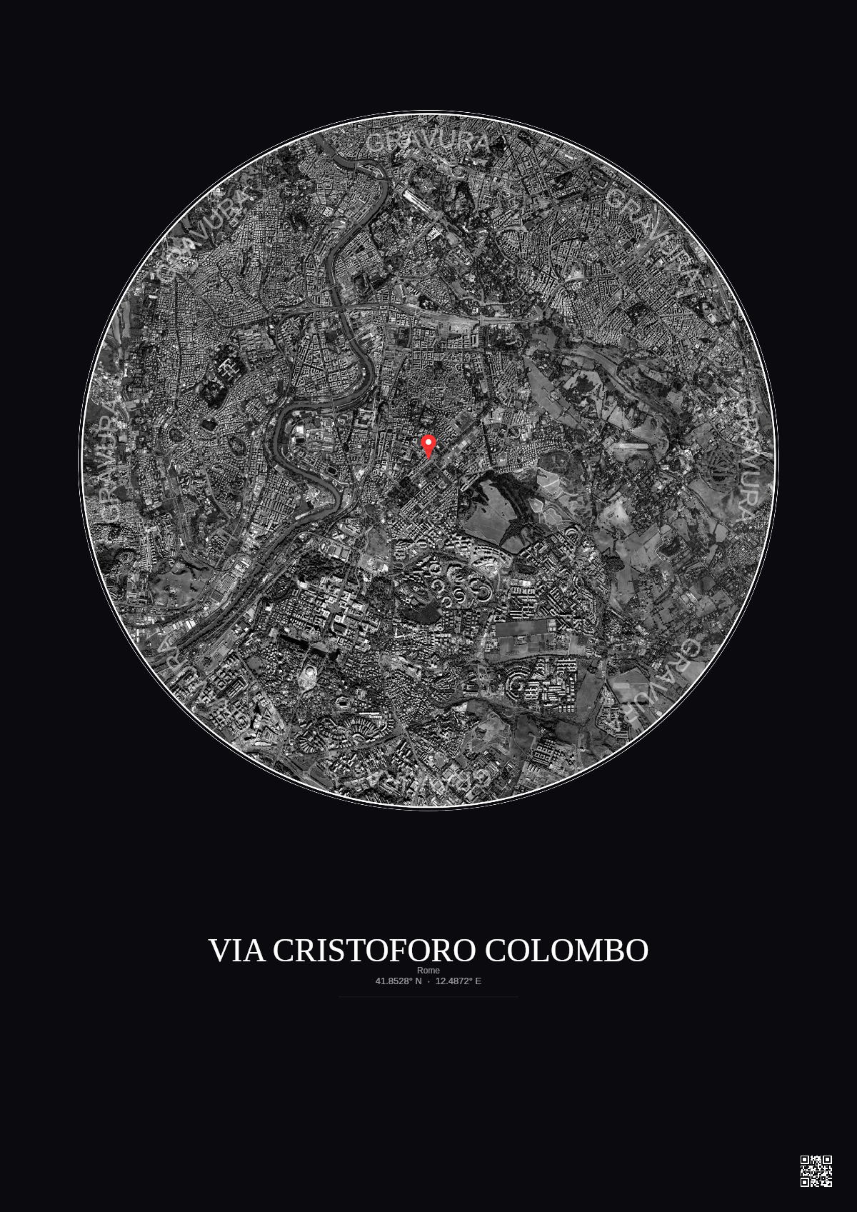 Affiche personnalisée Rome — Satellite 5 km · N&B · Fond foncé | Gravura