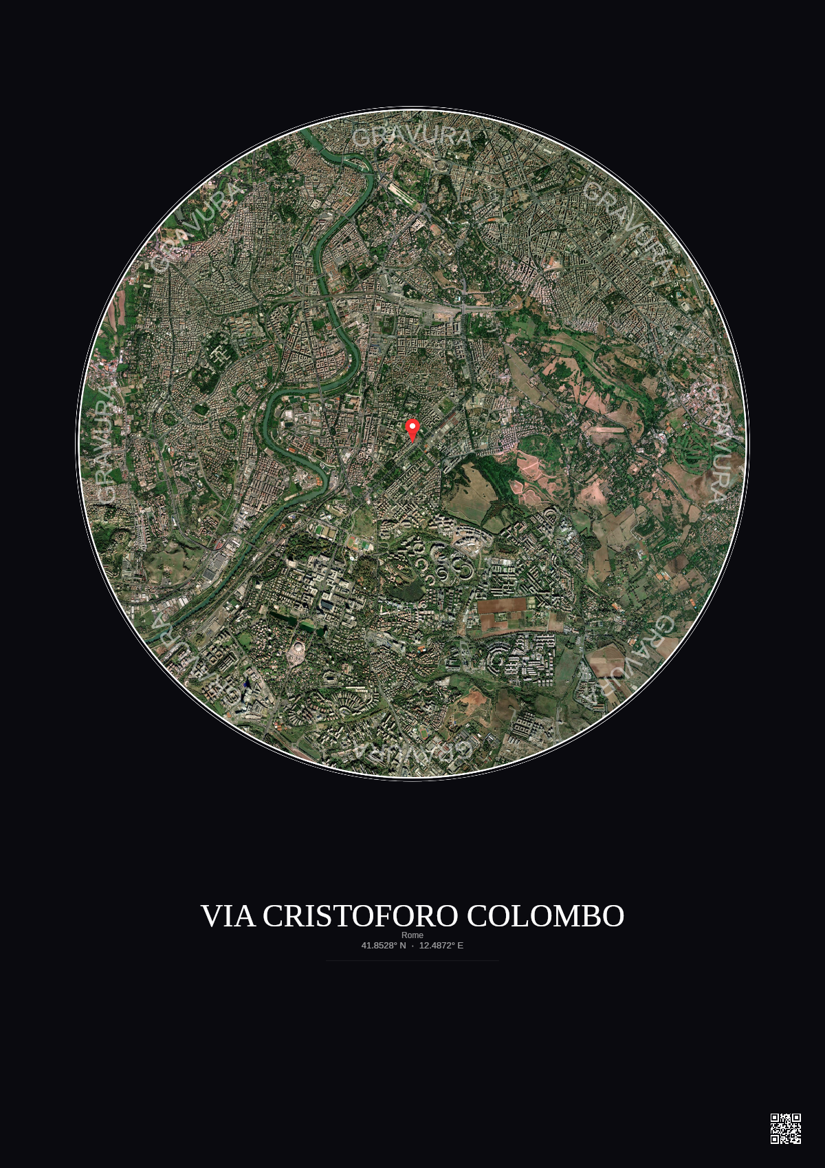 Affiche personnalisée Rome — Satellite 5 km · Couleur · Fond foncé | Gravura