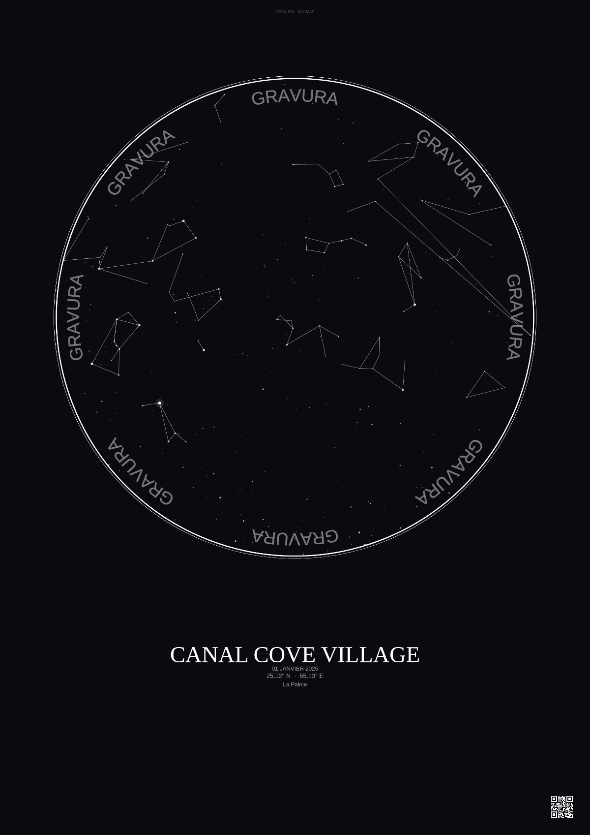 Affiche personnalisée Canal Cove Village — Ciel étoilé · Fond foncé | Gravura