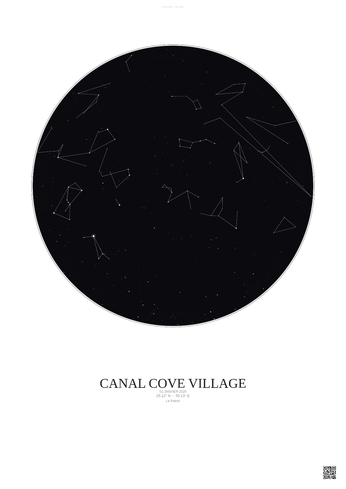 Affiche personnalisée Canal Cove Village — Ciel étoilé · Fond clair | Gravura