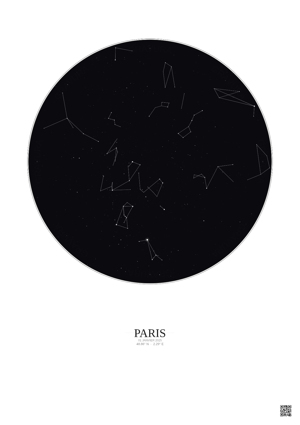 Affiche personnalisée Paris — Ciel étoilé · Fond clair | Gravura