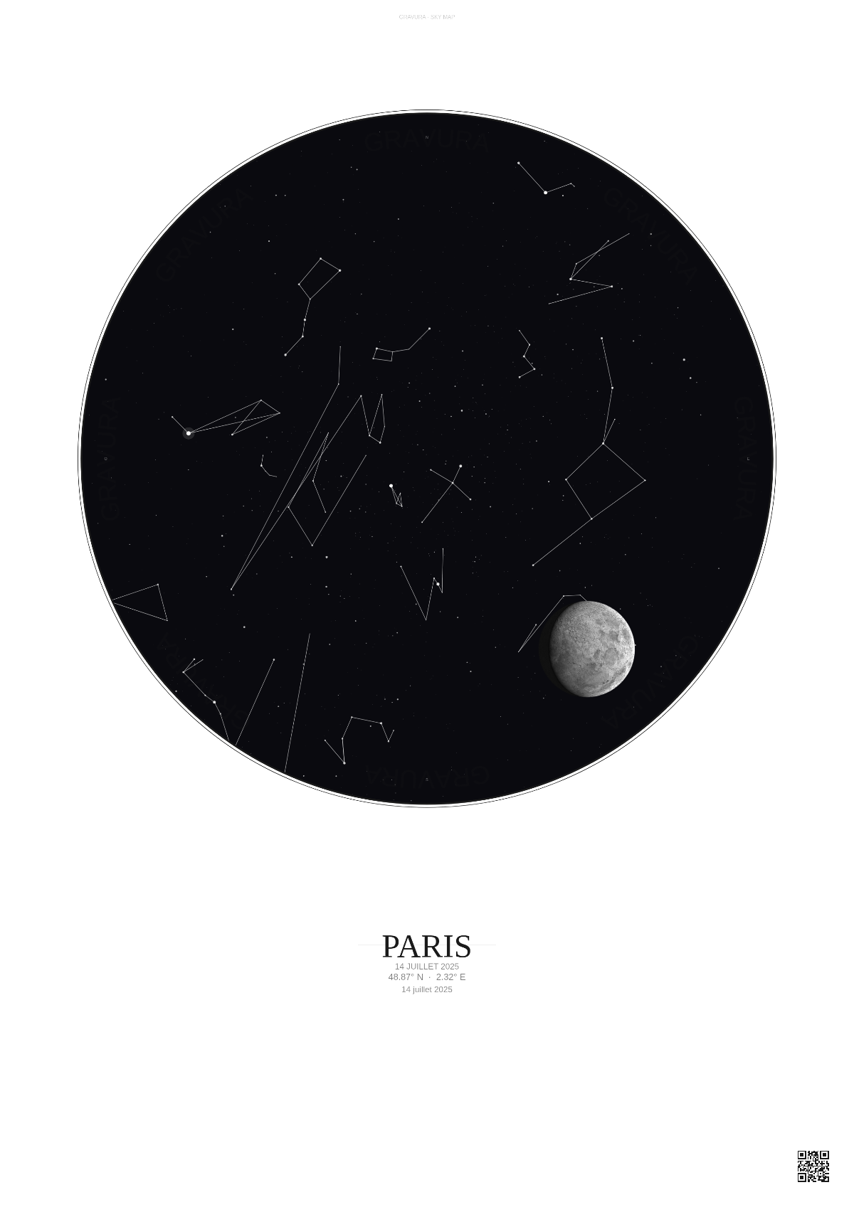 Affiche personnalisée Paris — Ciel étoilé · Fond clair | Gravura