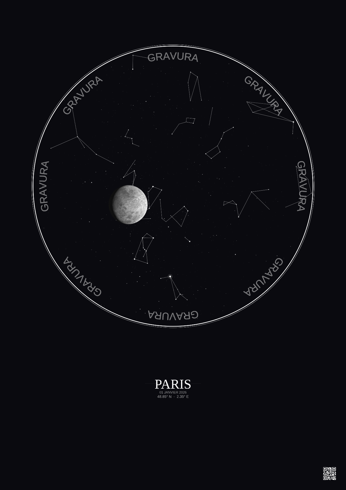 Affiche personnalisée Paris — Ciel étoilé · Fond foncé | Gravura
