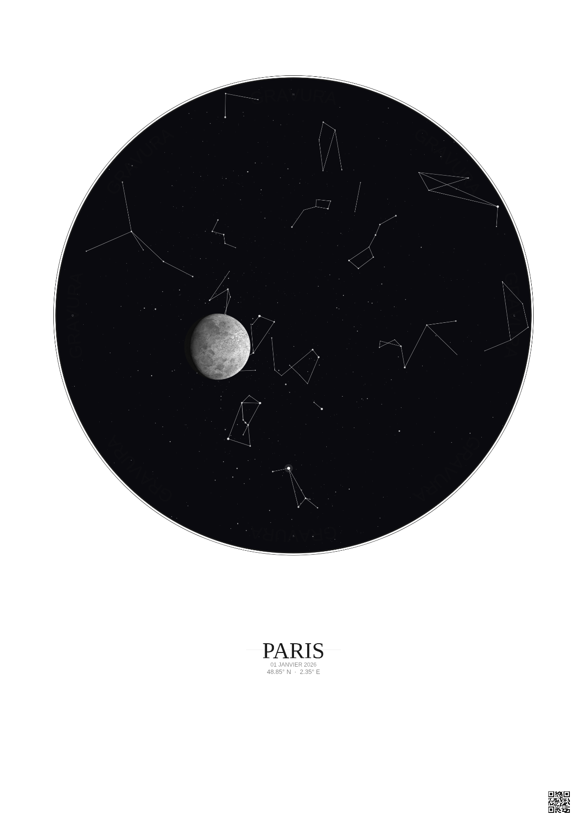 Affiche personnalisée Paris — Ciel étoilé · Fond clair | Gravura