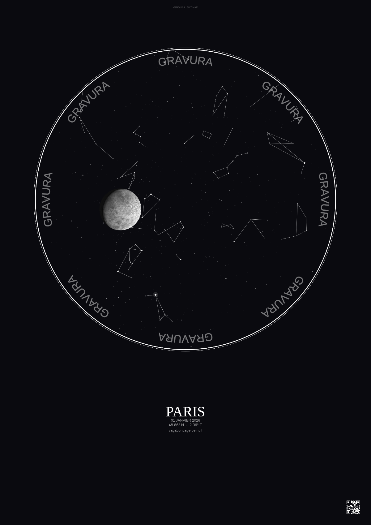 Affiche personnalisée Paris — Ciel étoilé · Fond foncé | Gravura