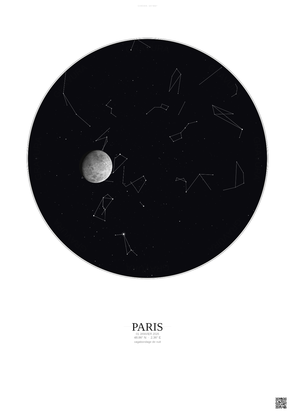 Affiche personnalisée Paris — Ciel étoilé · Fond clair | Gravura