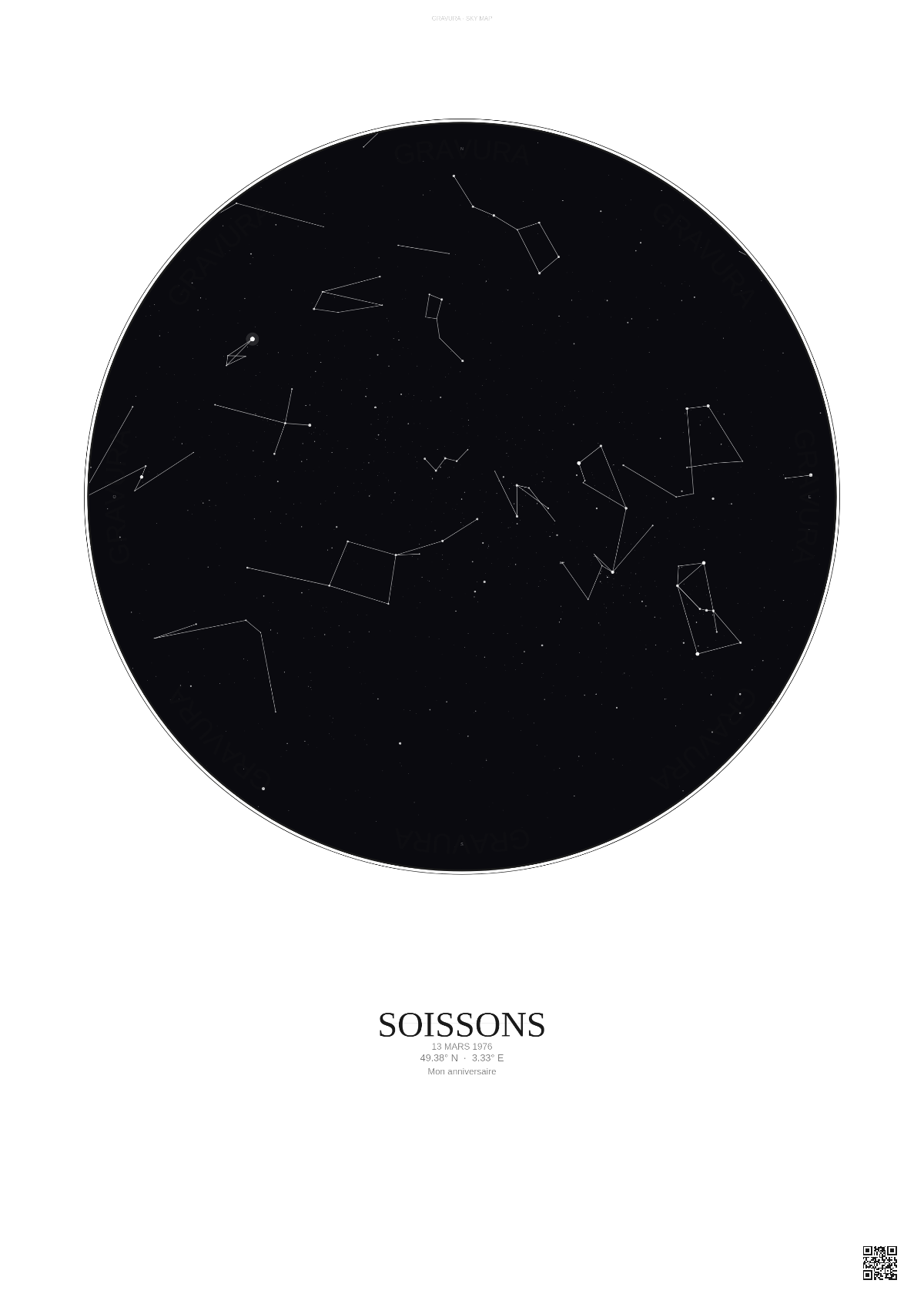 Affiche personnalisée Soissons — Ciel étoilé · Fond clair | Gravura